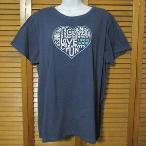 Life Is Good top Crusher Tee navy blue w/hear- humor, love, fun etc. size XL